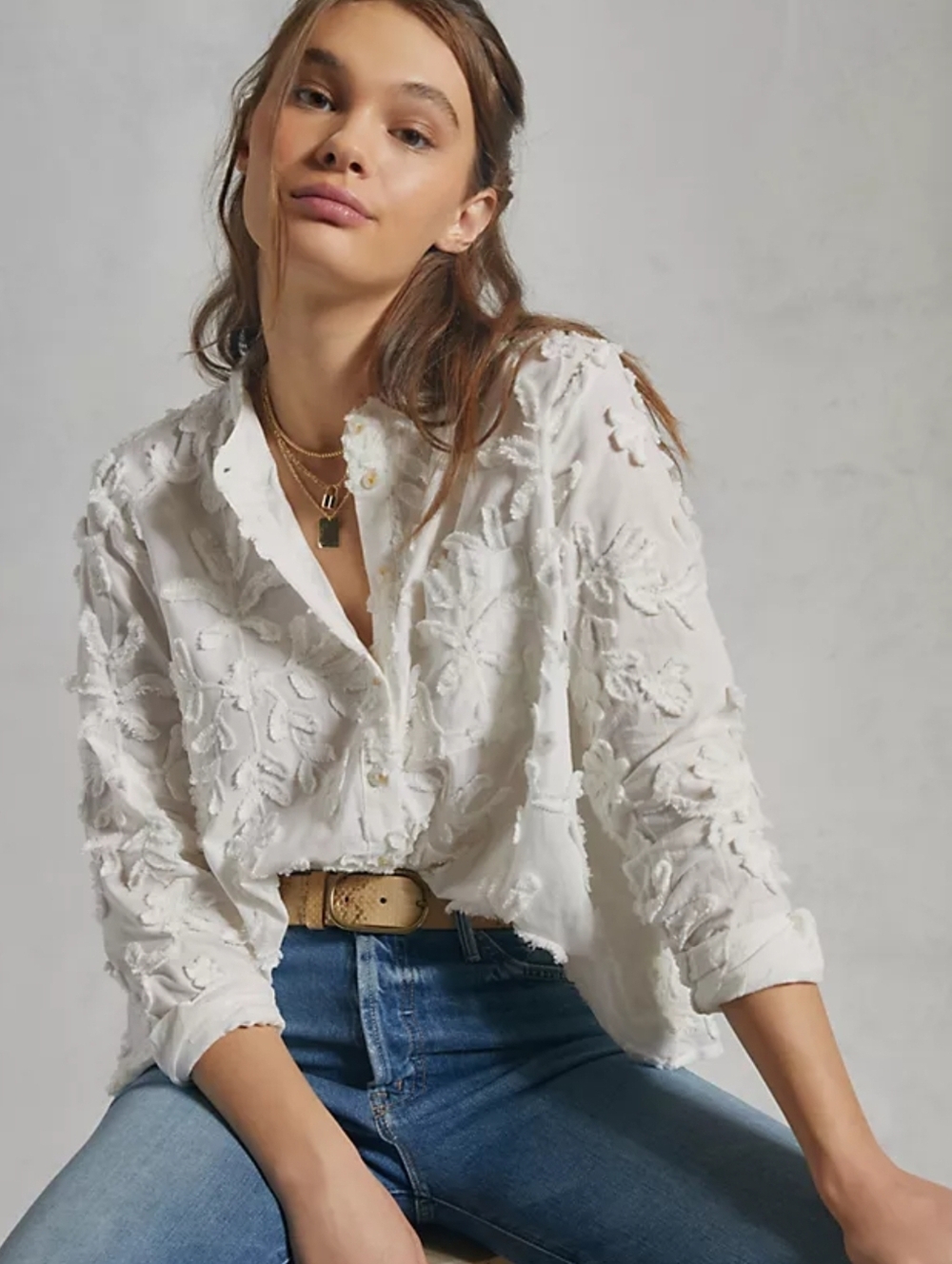 Pilcro The Whitney Textured Trapeze Buttondown White Size Large
